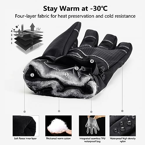 Habaylin Winter Thermal Gloves Anti Slip Touch Screen Gloves Warm Winter Gloves Windproof Waterproof Sports Warm Gloves for Men Women Thermal Fluff Lining for Running Driving Skiing