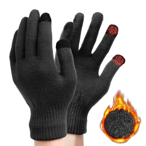 Minicoco Unisex Winter Warm Knitted Gloves, Thicken Fleece Elastic Cuffs Gloves Wool Gloves Suitable for Winter Gloves for Men