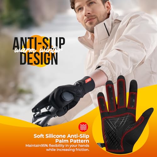 Tmani Men Women Thermal Gloves Winter Warm Gloves Windproof and Water-Resistant Touchscreen Gloves Anti-Slip Performance Sport Gloves for Running Cycling Walking