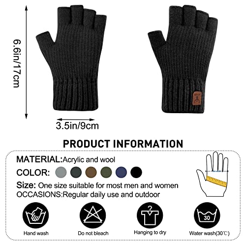 Kordear Fingerless Gloves - Mens Thermal Winter Gloves with Soft Lining Half Finger Warm Knitted Gloves for Men Outdoor Work Typing Driving Cycling Fishing