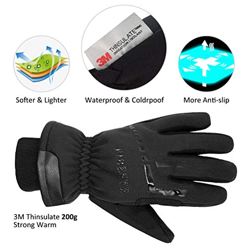 FIDESTE -40℉ Waterproof Winter Thermal Gloves - 3M Thinsulate Windproof Touch Screen Warm Gloves - for Driving Motorcycle,Cycling,Running,Outdoor Sports - for Women and Men - Black (XL)