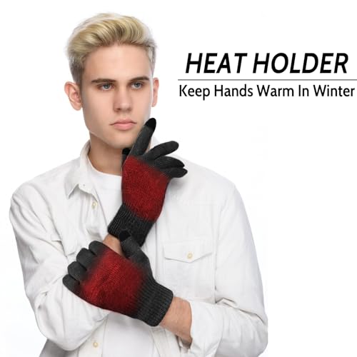 Minicoco Unisex Winter Warm Knitted Gloves, Thicken Fleece Elastic Cuffs Gloves Wool Gloves Suitable for Winter Gloves for Men