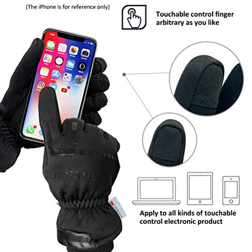 FIDESTE -40℉ Waterproof Winter Thermal Gloves - 3M Thinsulate Windproof Touch Screen Warm Gloves - for Driving Motorcycle,Cycling,Running,Outdoor Sports - for Women and Men - Black (XL)