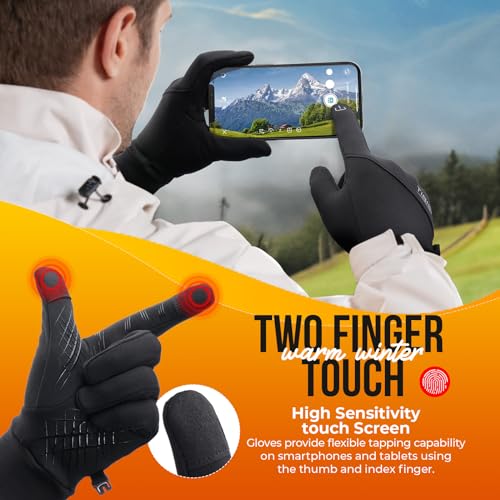 Tmani Men Women Thermal Gloves Winter Warm Gloves Windproof and Water-Resistant Touchscreen Gloves Anti-Slip Performance Sport Gloves for Running Cycling Walking