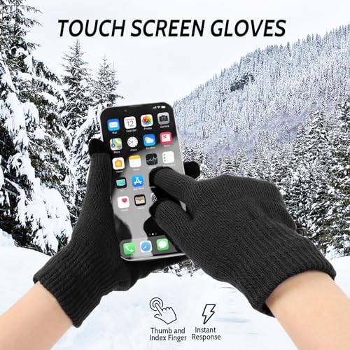 Minicoco Unisex Winter Warm Knitted Gloves, Thicken Fleece Elastic Cuffs Gloves Wool Gloves Suitable for Winter Gloves for Men