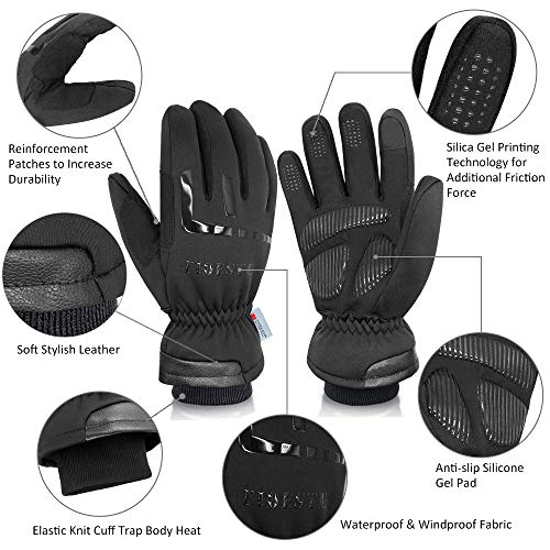 FIDESTE -40℉ Waterproof Winter Thermal Gloves - 3M Thinsulate Windproof Touch Screen Warm Gloves - for Driving Motorcycle,Cycling,Running,Outdoor Sports - for Women and Men - Black (XL)