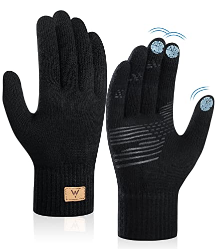 Tmani Winter Warm Knit Gloves Men and Women, Soft Wool Thermal Touchscreen Elastic Cuff Gloves Knit Stretchy Material