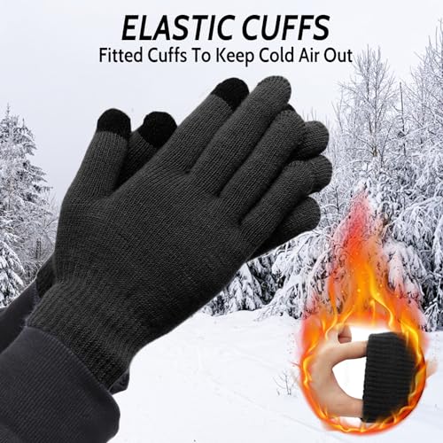 Minicoco Unisex Winter Warm Knitted Gloves, Thicken Fleece Elastic Cuffs Gloves Wool Gloves Suitable for Winter Gloves for Men