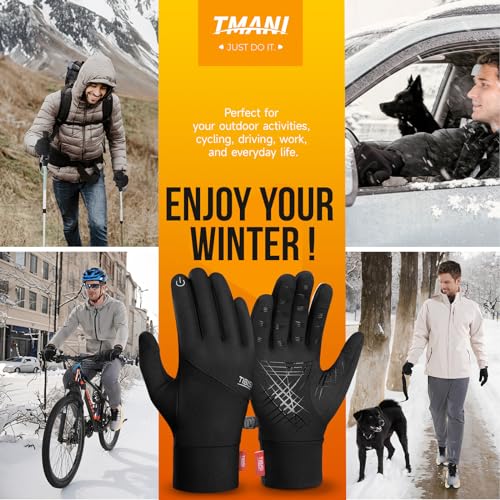 Tmani Men Women Thermal Gloves Winter Warm Gloves Windproof and Water-Resistant Touchscreen Gloves Anti-Slip Performance Sport Gloves for Running Cycling Walking
