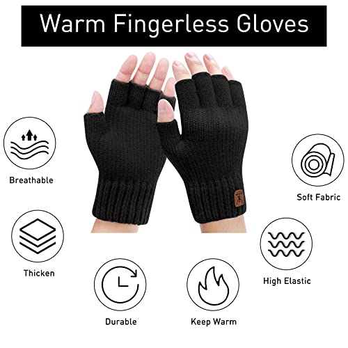 Kordear Fingerless Gloves - Mens Thermal Winter Gloves with Soft Lining Half Finger Warm Knitted Gloves for Men Outdoor Work Typing Driving Cycling Fishing