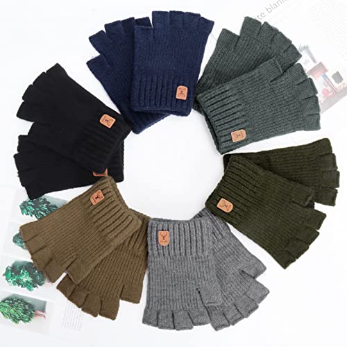Kordear Fingerless Gloves - Mens Thermal Winter Gloves with Soft Lining Half Finger Warm Knitted Gloves for Men Outdoor Work Typing Driving Cycling Fishing
