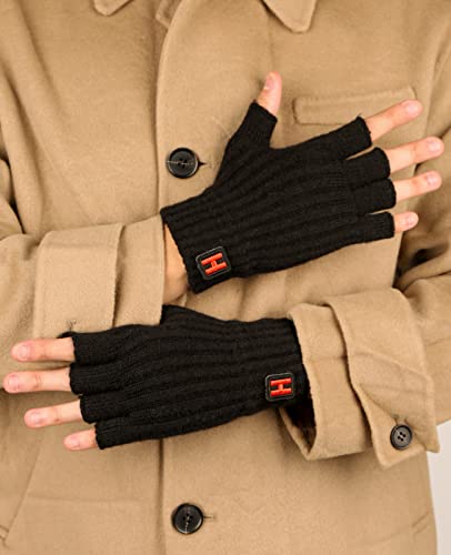 KEECOW Mens Womens Winter Warm Fleece Fingerless Gloves,Knited Half Finger Touch Screen Gloves with Soft Lining for Skiing,Running,Hiking,Driving(Black)