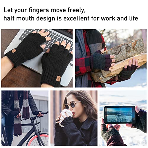 Kordear Fingerless Gloves - Mens Thermal Winter Gloves with Soft Lining Half Finger Warm Knitted Gloves for Men Outdoor Work Typing Driving Cycling Fishing