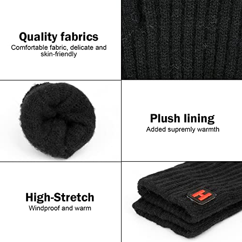 KEECOW Mens Womens Winter Warm Fleece Fingerless Gloves,Knited Half Finger Touch Screen Gloves with Soft Lining for Skiing,Running,Hiking,Driving(Black)