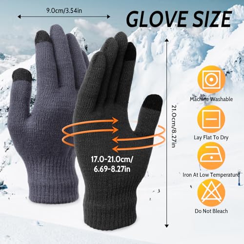 Minicoco Unisex Winter Warm Knitted Gloves, Thicken Fleece Elastic Cuffs Gloves Wool Gloves Suitable for Winter Gloves for Men