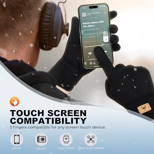 Tmani Winter Warm Knit Gloves Men and Women, Soft Wool Thermal Touchscreen Elastic Cuff Gloves Knit Stretchy Material