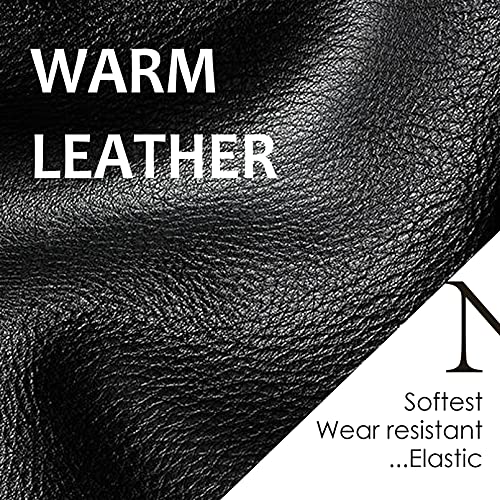 NOVBJECT Mens Leather Driving Gloves Full Touchscreen Winter Warm Gloves Fleece Lining, Black, M