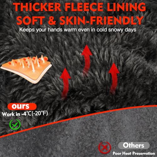 Yobenki Winter Running Gloves for Men Women, Thermal Gloves Waterproof, Thickened Fleece Lining Warm Gloves Cold Weather, Touchscreen Gloves for Ski Cycling Driving