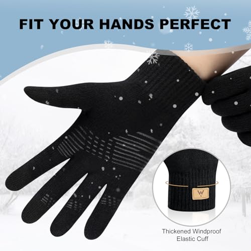 Tmani Winter Warm Knit Gloves Men and Women, Soft Wool Thermal Touchscreen Elastic Cuff Gloves Knit Stretchy Material