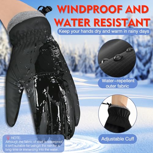 Yobenki Winter Running Gloves for Men Women, Thermal Gloves Waterproof, Thickened Fleece Lining Warm Gloves Cold Weather, Touchscreen Gloves for Ski Cycling Driving