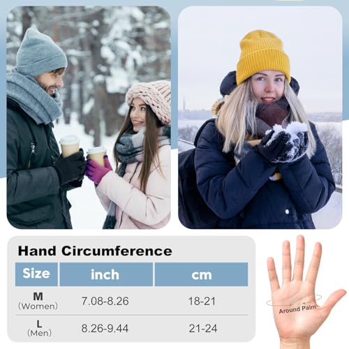 Tmani Winter Warm Knit Gloves Men and Women, Soft Wool Thermal Touchscreen Elastic Cuff Gloves Knit Stretchy Material