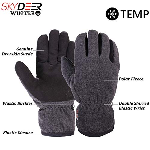 SKYDEER Winter Gloves with Soft Deerskin Suede Leather For Men and Women Cold Weather (SD8662T/XL, Warm 3M Thinsulate Insulation)