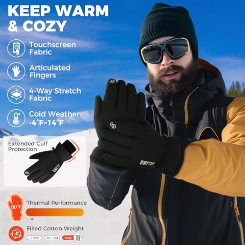 ZENUTA Ski Gloves, Waterproof Winter Gloves Men, Warm Gloves, Cycling Gloves for Men, 5-Finger Touchscreen Gloves for Driving Workout Running Snowboarding(M)