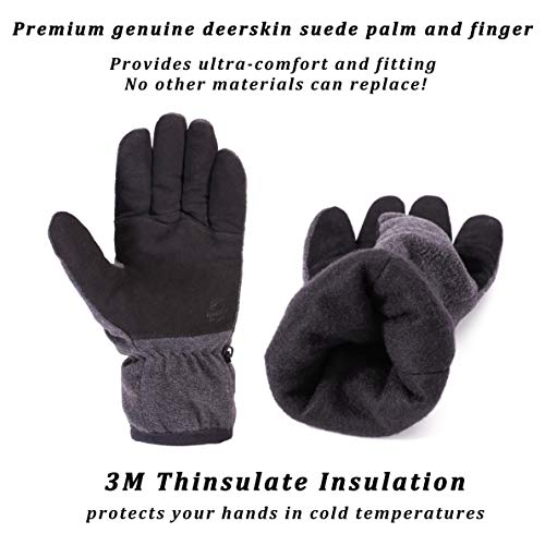 SKYDEER Winter Gloves with Soft Deerskin Suede Leather For Men and Women Cold Weather (SD8662T/XL, Warm 3M Thinsulate Insulation)