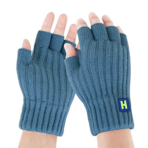 ECOMBOS Fingerless Gloves for Men - Mens Fingerless Gloves Thermal Winter Knitted Gloves Half Finger Fleece Lined Gloves for Outdoor Working Biking Driving
