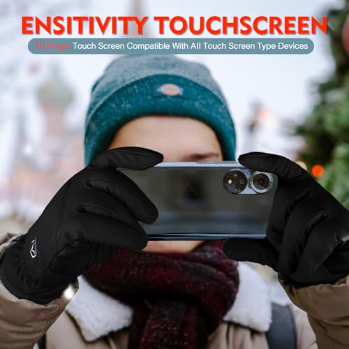 Yobenki Winter Running Gloves for Men Women, Thermal Gloves Waterproof, Thickened Fleece Lining Warm Gloves Cold Weather, Touchscreen Gloves for Ski Cycling Driving