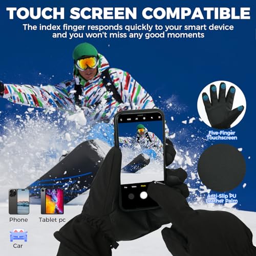 ZENUTA Ski Gloves, Waterproof Winter Gloves Men, Warm Gloves, Cycling Gloves for Men, 5-Finger Touchscreen Gloves for Driving Workout Running Snowboarding(M)