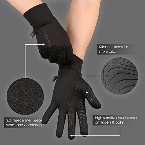 COOLJOB Winter Gloves, Thermal Gloves for Men Women, Touchscreen Gloves with Anti-Slip Grip, Warm & Lightweight Windproof Sport Gloves for Cycling, Hiking, Walking Dogs, One Pair, Black, L