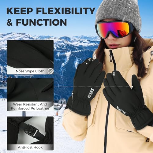 ZENUTA Ski Gloves, Waterproof Winter Gloves Men, Warm Gloves, Cycling Gloves for Men, 5-Finger Touchscreen Gloves for Driving Workout Running Snowboarding(M)