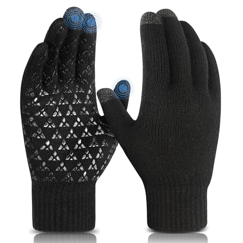 DOVAVA Winter Gloves for Men Women,Thermal Touchscreen Gloves,Anti-Slip,Soft Knitted Glove With Fleece Lining for Driving Outdoor,Black