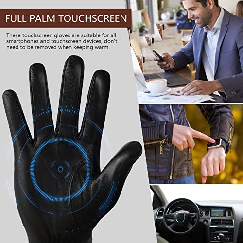 GSG Mens Wool Lined Leather Gloves Winter Touchscreen Warm Sheepskin Gloves Black Medium