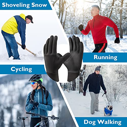 COOLJOB Winter Gloves, Thermal Gloves for Men Women, Touchscreen Gloves with Anti-Slip Grip, Warm & Lightweight Windproof Sport Gloves for Cycling, Hiking, Walking Dogs, One Pair, Black, L