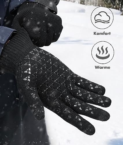 DOVAVA Winter Gloves for Men Women,Thermal Touchscreen Gloves,Anti-Slip,Soft Knitted Glove With Fleece Lining for Driving Outdoor,Black