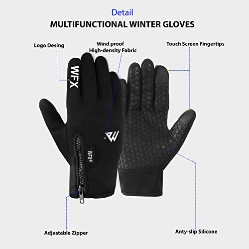 WESTWOOD FOX WFX Winter Gloves Touch Screen Anti Slip Warm Gloves Windproof Thermal Sports Cycling Gloves for Men & Women Outdoor bike Gloves for Running Camping Driving (Black, Large)