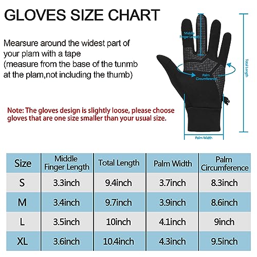 TOLEMI Thermal Gloves, Winter Gloves Skin-friendly Running Gloves Anti-slip Touch Screen Gloves for Men Women Sport Walking Riding Driving Cycling Hiking - Black,L