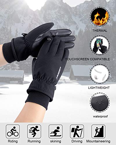 anqier Winter Gloves,-15°F Cold Proof Thermal 3M Thinsulate Warm Touchscreen Cold Weather Gloves Men Women for Smartphone Texting Cycling Riding Running Skiing Outdoor Sports (Large, Black)