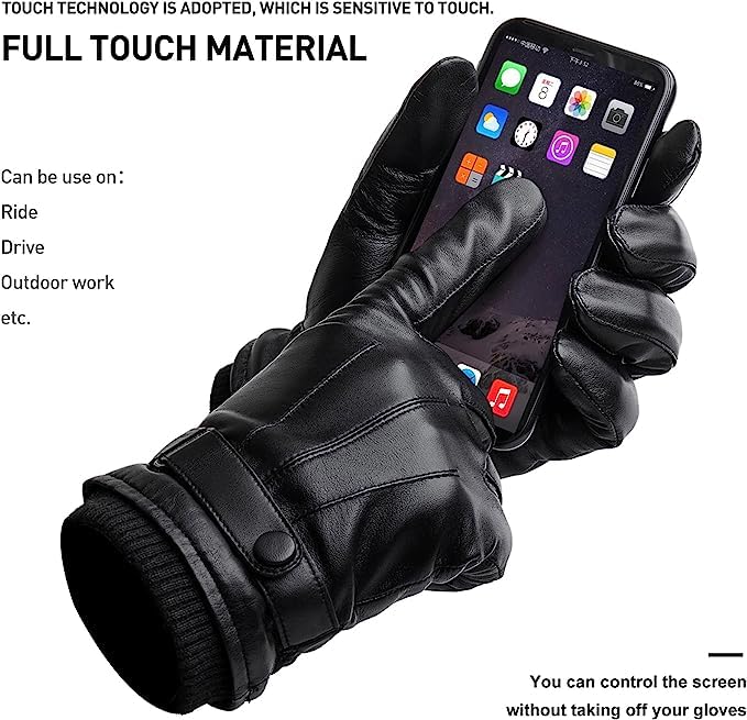 BISON DENIM Winter Genuine Sheepskin Leather Gloves for Men, Touchscreen Texting Warm Cashmere Lined Gloves for Driving