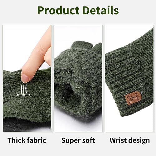 FRIUSATE 2 Pair Fingerless Gloves Thermal Winter Warm Half Finger Gloves Plush Knitted Gloves Outdoor Driving Working Running Cycling Gloves for Men and Women