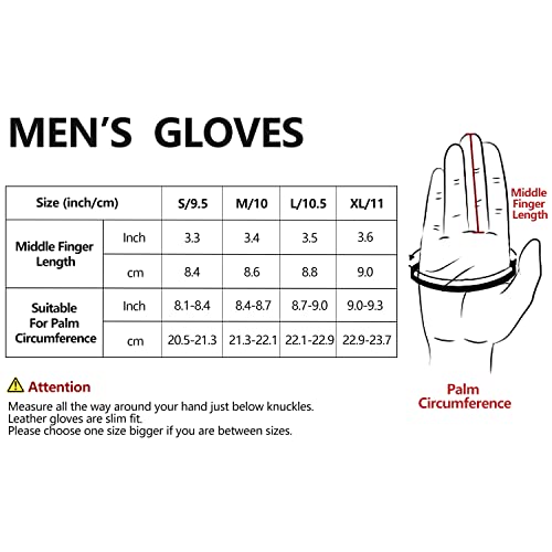 GSG Mens Wool Lined Leather Gloves Winter Touchscreen Warm Sheepskin Gloves Black Medium