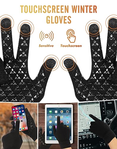 DOVAVA Winter Gloves for Men Women,Thermal Touchscreen Gloves,Anti-Slip,Soft Knitted Glove With Fleece Lining for Driving Outdoor,Black