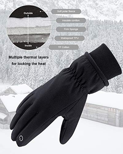 anqier Winter Gloves,-15°F Cold Proof Thermal 3M Thinsulate Warm Touchscreen Cold Weather Gloves Men Women for Smartphone Texting Cycling Riding Running Skiing Outdoor Sports (Large, Black)
