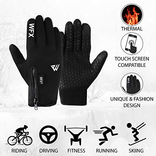 WESTWOOD FOX WFX Winter Gloves Touch Screen Anti Slip Warm Gloves Windproof Thermal Sports Cycling Gloves for Men & Women Outdoor bike Gloves for Running Camping Driving (Black, Large)