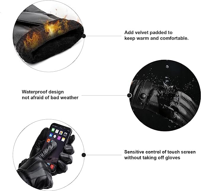 BISON DENIM Winter Genuine Sheepskin Leather Gloves for Men, Touchscreen Texting Warm Cashmere Lined Gloves for Driving