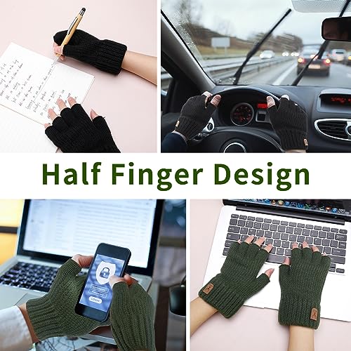 FRIUSATE 2 Pair Fingerless Gloves Thermal Winter Warm Half Finger Gloves Plush Knitted Gloves Outdoor Driving Working Running Cycling Gloves for Men and Women