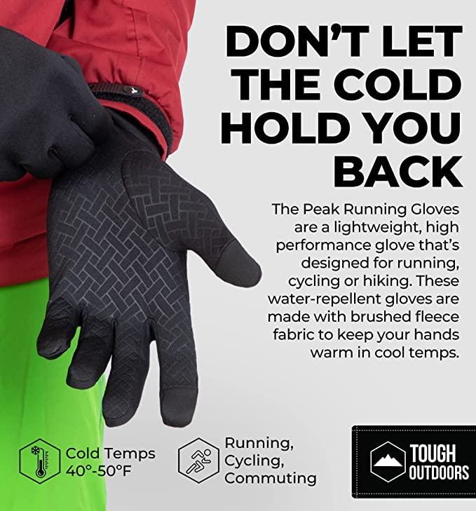 Tough Outdoors Running Gloves with Touch Screen - Winter Glove Liners for Texting, Cycling - Thin & Lightweight Cold Weather Thermal Gloves