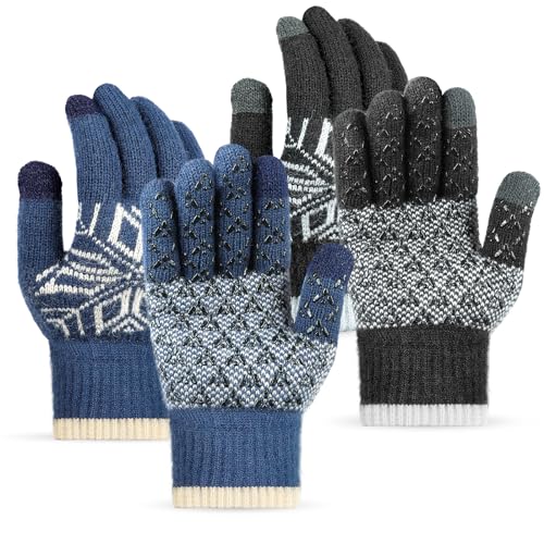 KUYOU 2 Pairs Winter Gloves, Anti-Slip Touch Screen Gloves for Men Women,Windproof Thermal Gloves for Cycling, Running, Driving, Hiking, Walking, Texting, Freezer Work and Daily Activities